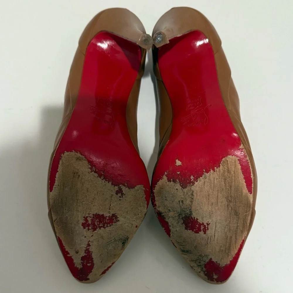 Christian Louboutin Insectika 100 Seta Caramel Tan High Heels 40.5